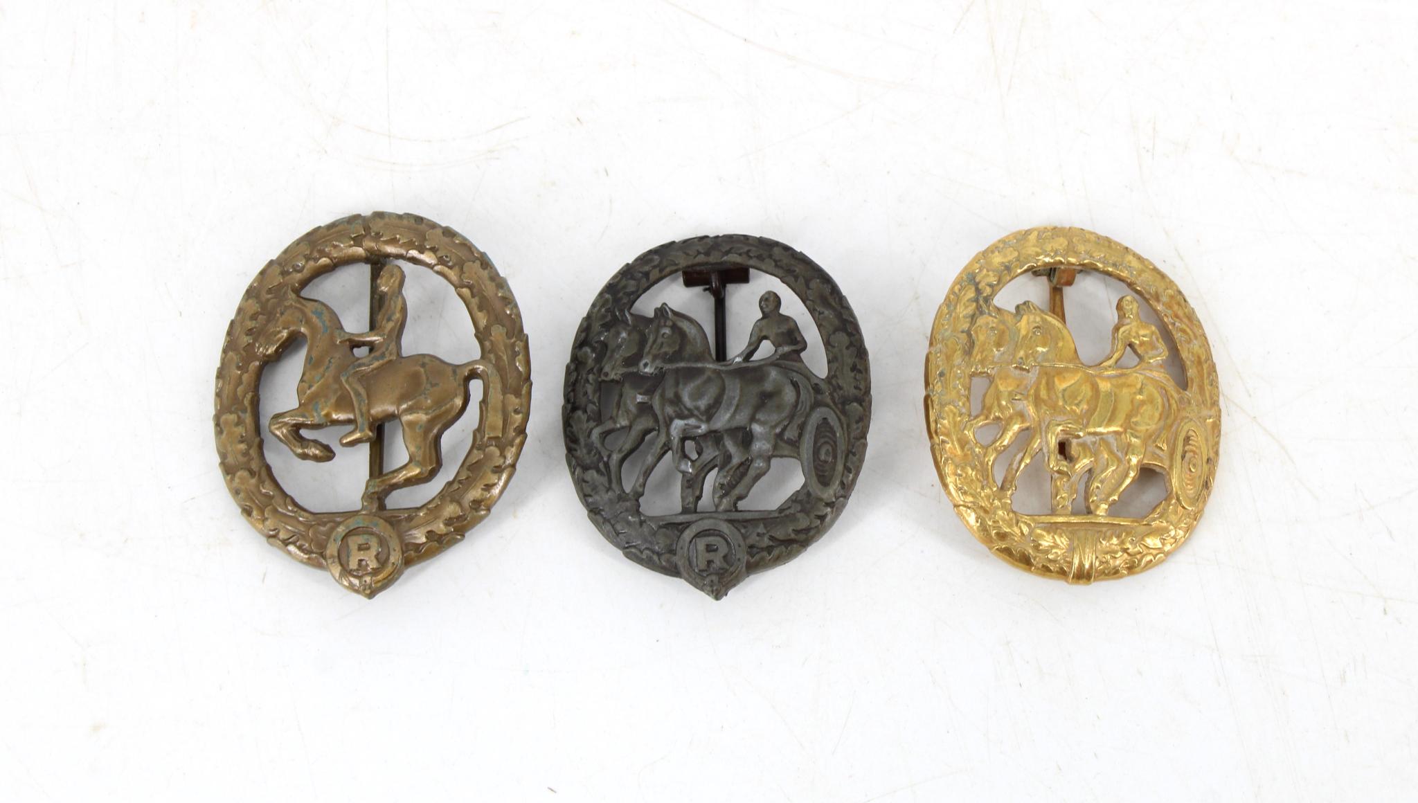 Trois insignes d'équitation .